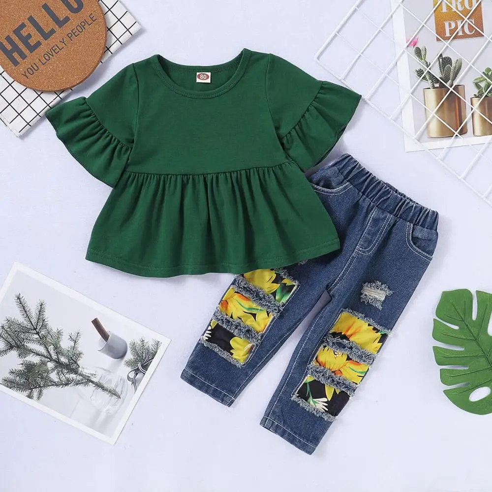 Осенняя одежда для маленьких девочек 3 шт. Детские наряды Однотонная рубашка с