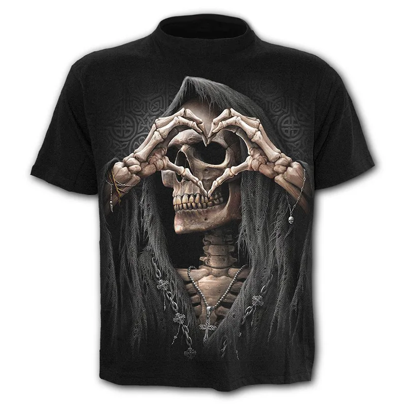 Новая мужская футболка с 3D-принтом черепа в стиле Харадзюку, черная футболка, новинка, модная дышащая футболка с коротким рукавом, мужская о...
