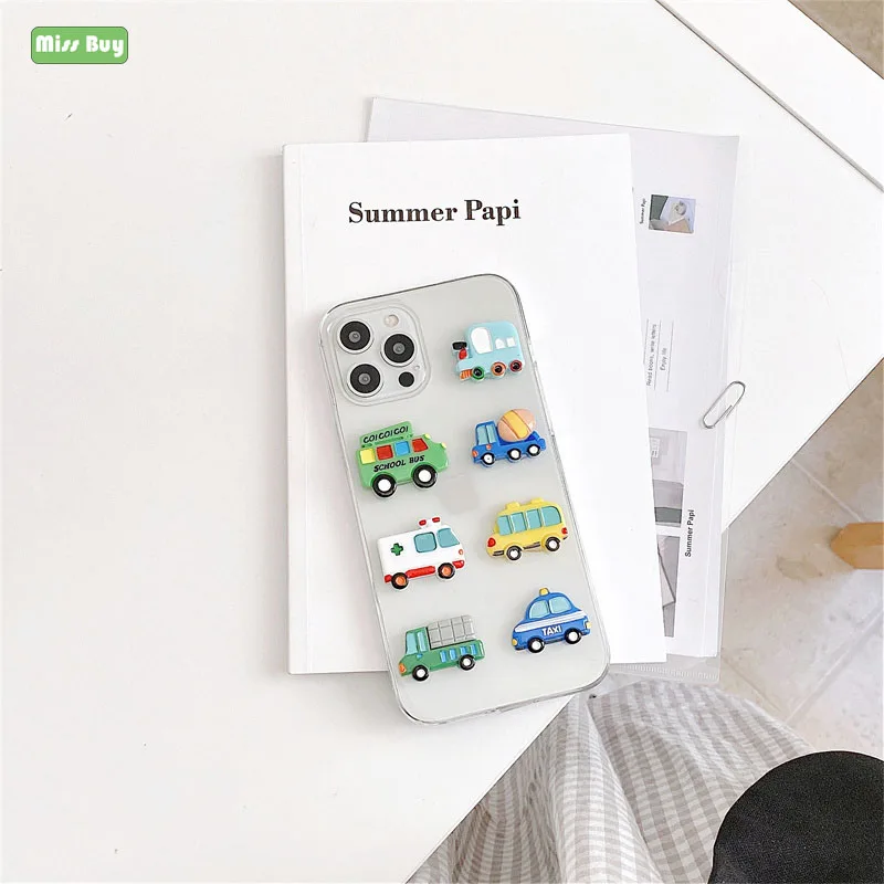 

Summer Green Cartoon Car Phone Case For iPhone 11 12 Pro Max 12mini Transparent Silicone For iPhone XR X XS 7 8 Plus Cover
