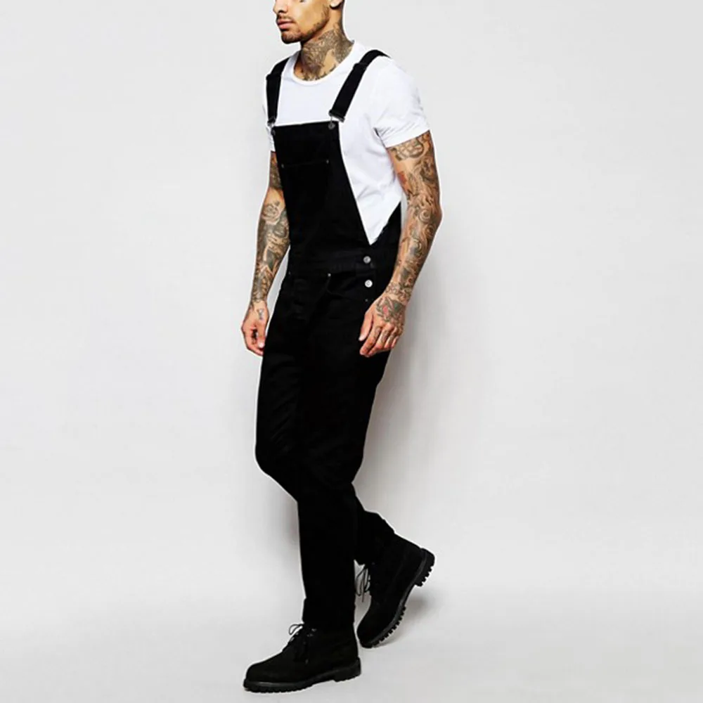 

Pantalon De Travail Pour Homme New Black Jeans Men Ripped Fashion Black Pants Denim Overalls Men Rompers Jeans for Man Trousers