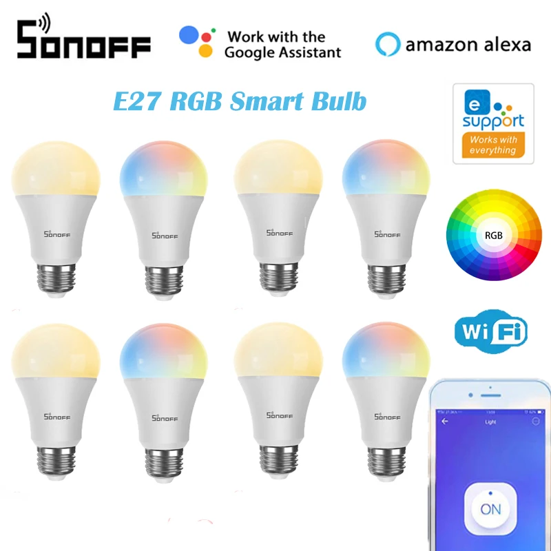 Умные светодиодные лампы SONOFF 9 Вт E27 с регулируемой яркостью лампа таймером и RGB