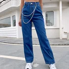 Женские джинсы с широкими штанинами, черные повседневные джинсы на молнии, с высокой талией и цепочкой, с карманами для женщин на весну-осень, 2022