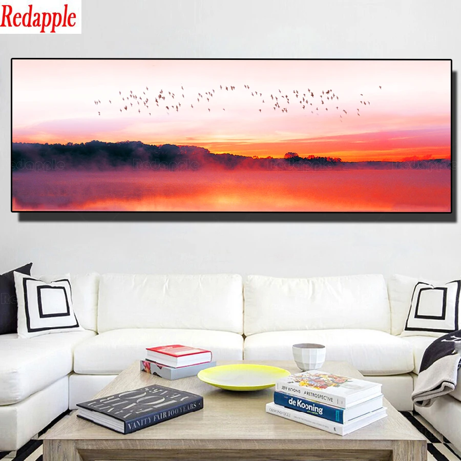

large Diamond Painting Sunset and Lonely Bird Full Square round Drill Home Decoration seascape Embroidery Mosaic Needlework art