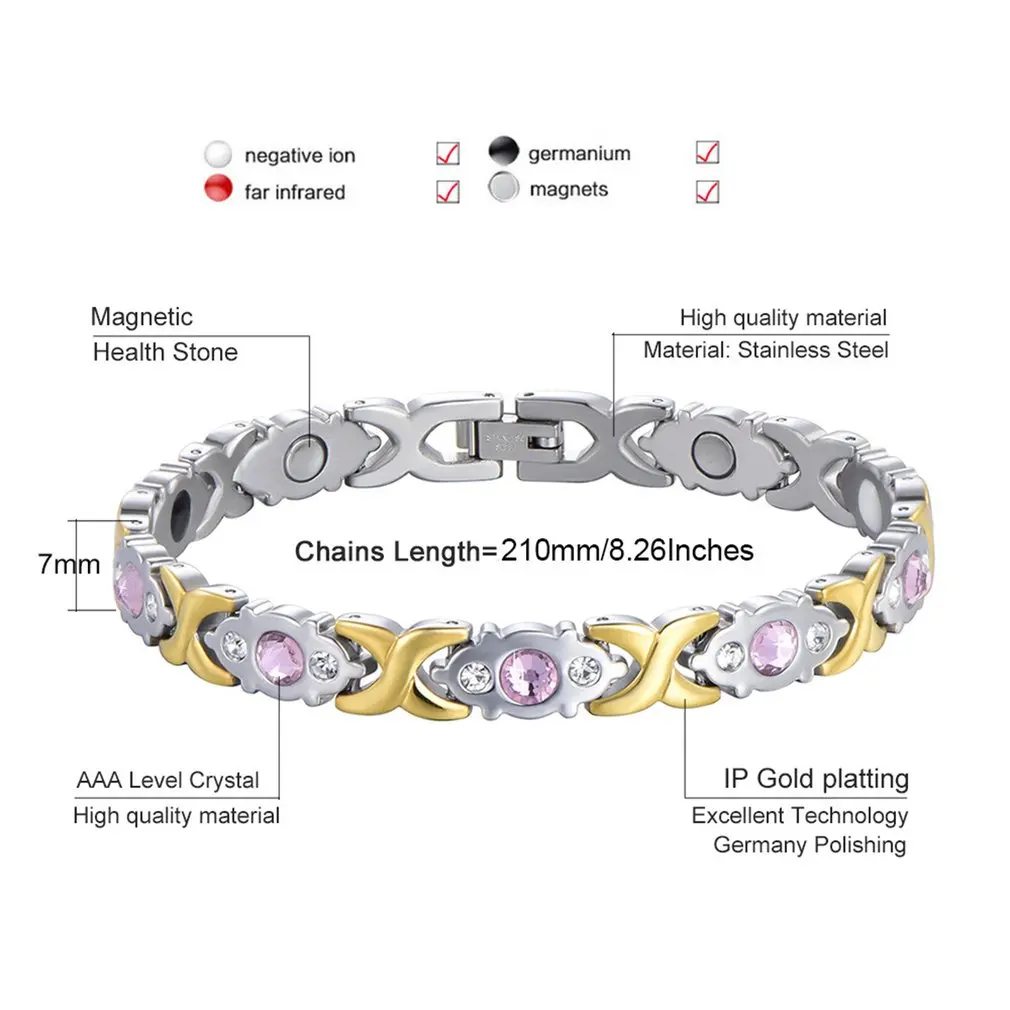 

Trendcy Fashion Womens Titanium Stainless Steel Magnetic Bracelet Rhinestone Health Care Gift Crystal Hollow Fashion Bangle