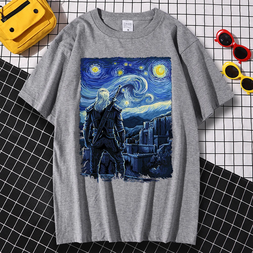 

New Starry Kaer Morhen Prints 2021 New Male T-Shirt Couple Quality T-Shirts Summer Loose Tee Clothing Vintage Tops For Men.