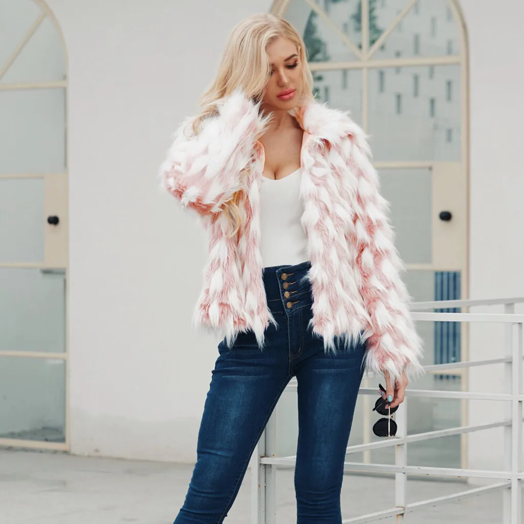 

Fashion Casual Faux Fur Faux Fur Dot Long Hair Lapel JacketWomens Ladies Warm Faux Fur Coat Jacket Polka Dot Turn Down Collar