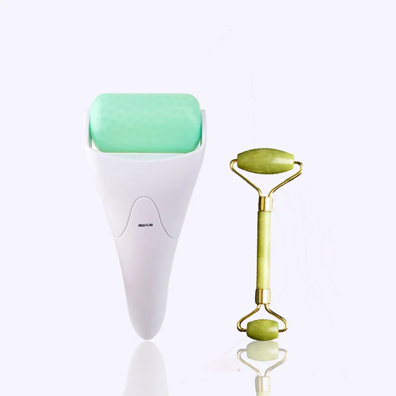 Ice Roller Double Head Facial Massage Set Eye Neck Face Slimming Massager Green Nature Jade Skin Care Tools | Красота и здоровье
