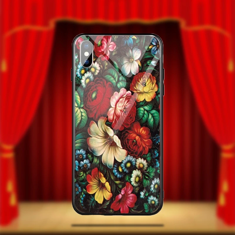 Phone Cases Cover for iPhone 8 7 6 6S Plus X XR XS 11 Pro Max Coque Bags Personalized Pattern Khokhloma Black Flower | Мобильные
