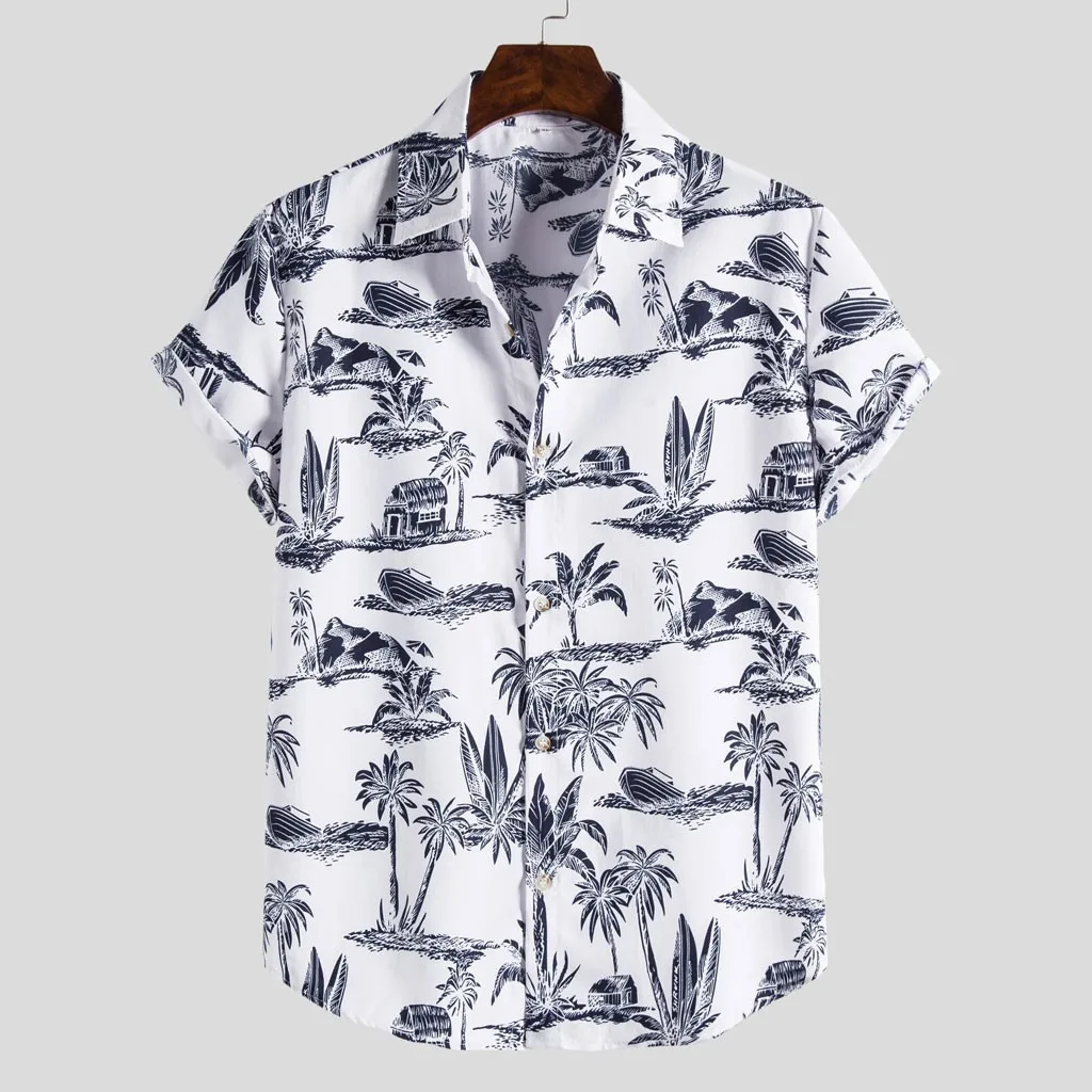 

68# Mens Ethnic Short Sleeve Casual Printing Hawaiian Shirt Blouse T-shirt Loose Style Ethnic Casual Beach Shirt Blouse Camisas