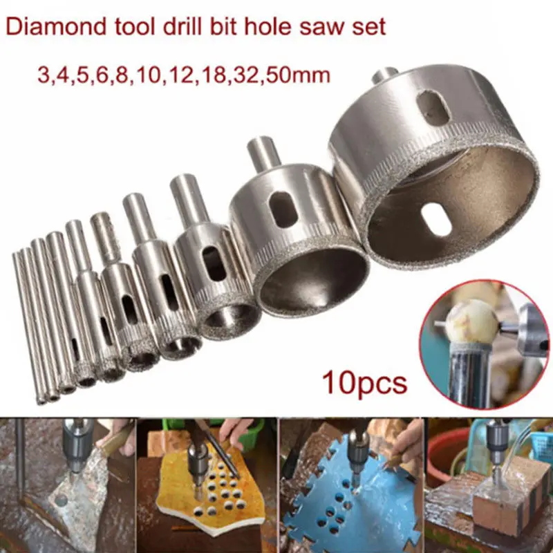 

10pcs Diamond Hole Saw Drill Bits For Tile Ceramic Cutter Glass Marble 3-50mm