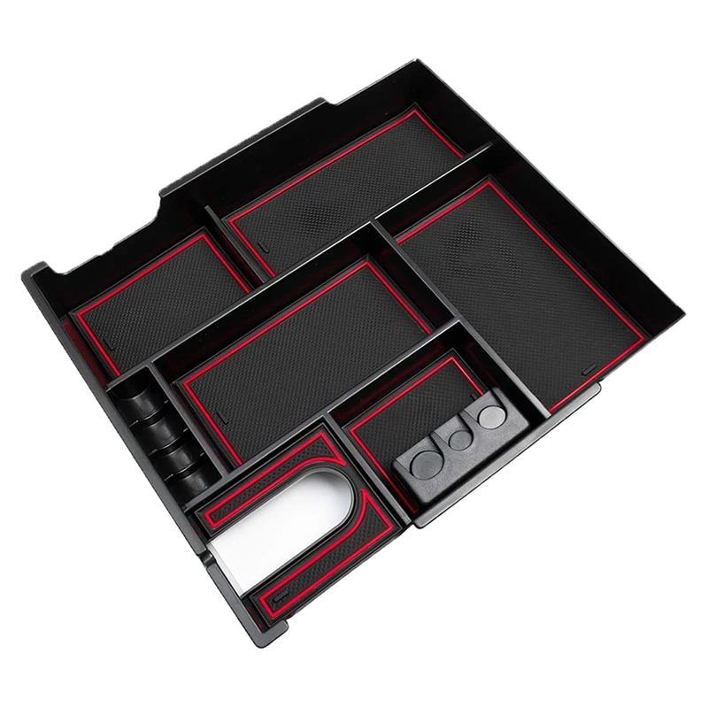 

For 2014-2019 2020 2021 Toyota- Central Console Organizer Armrest Storage Box Pallet Organizer Tray Glove Box Red