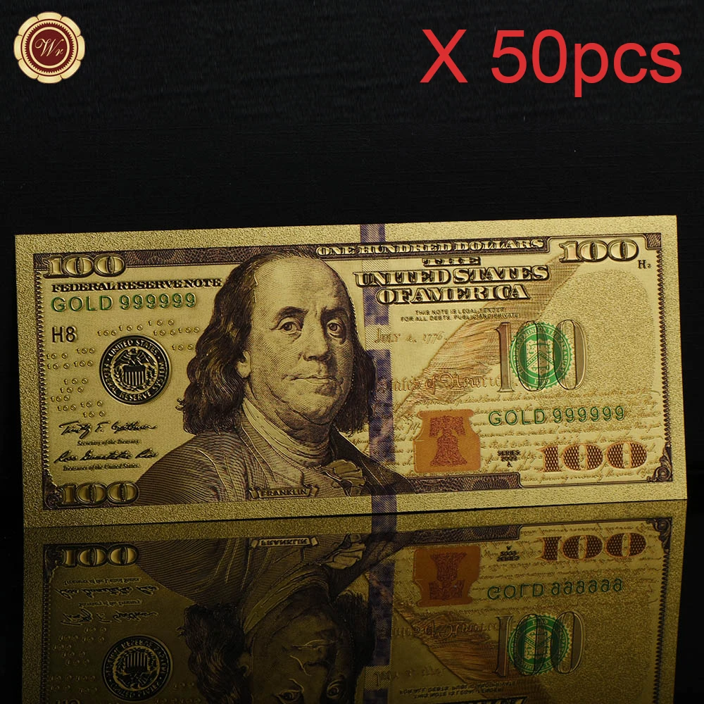 США золотой цвет банкноты$1 миллионов долларов Банкнота с COA - Цвет: 50pcs 100usd