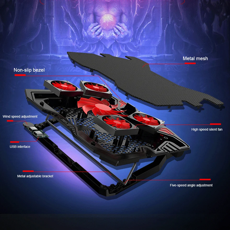 Охлаждающая подставка для ноутбука 2 порта USB и пять охлаждающих вентиляторов 12 17