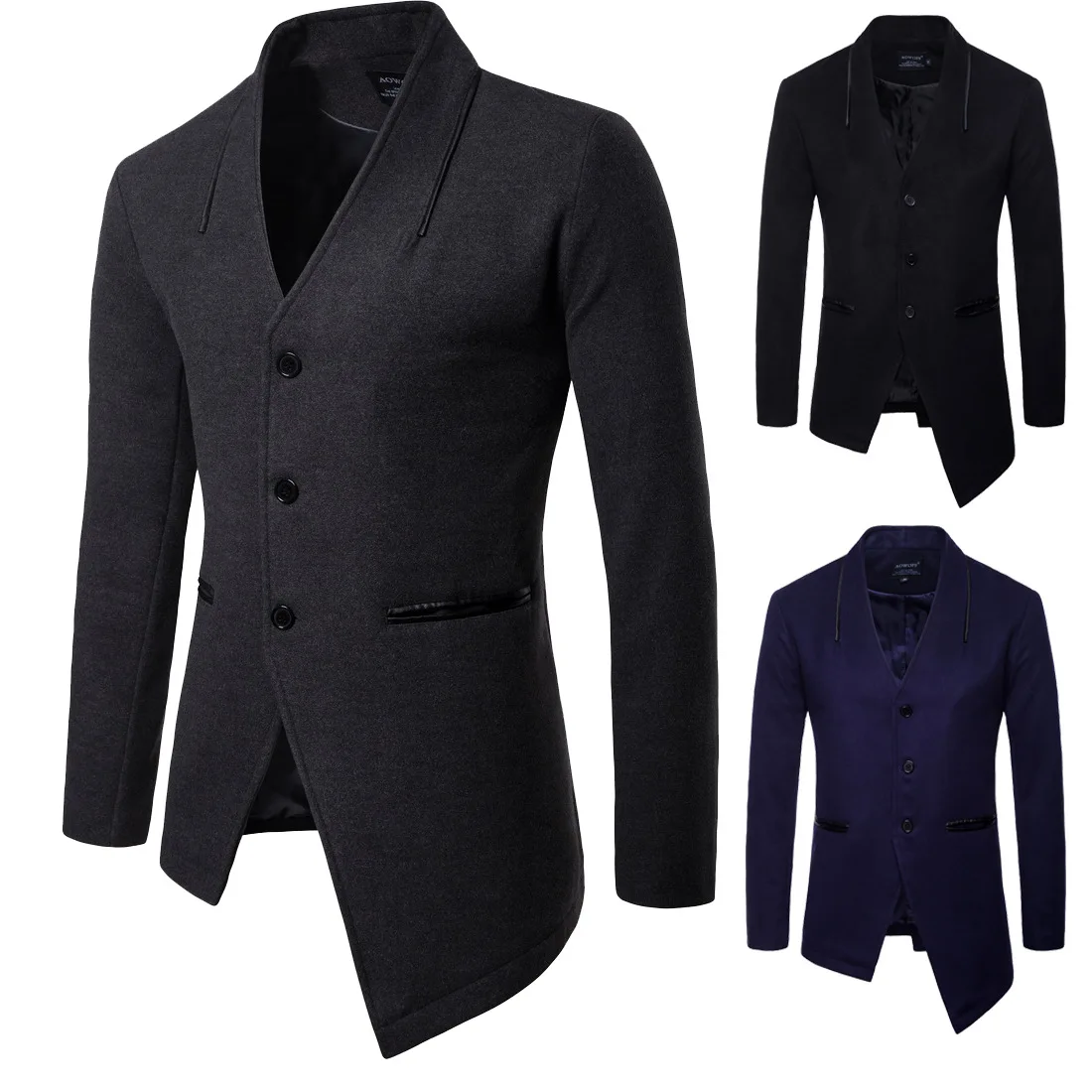 Мужское шерстяное пальто с асимметричным подолом ветровка в готическом стиле