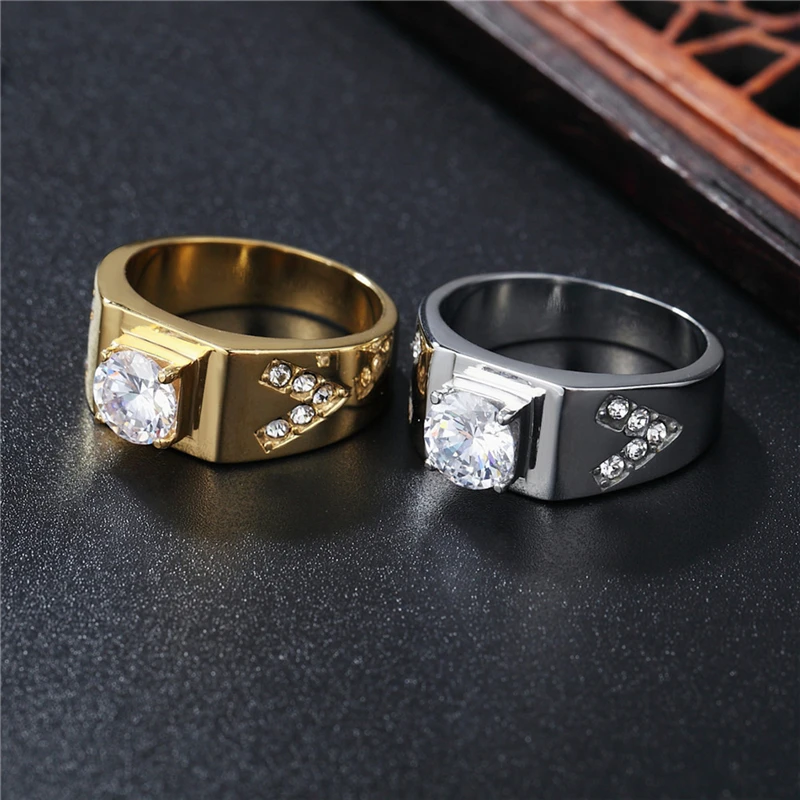 

Bohemia Large Cubic Zirconia Finger Rings For Women Girls Fashion Jewelry Wholesale Gold Color Stainless Steel Wedding Bands
