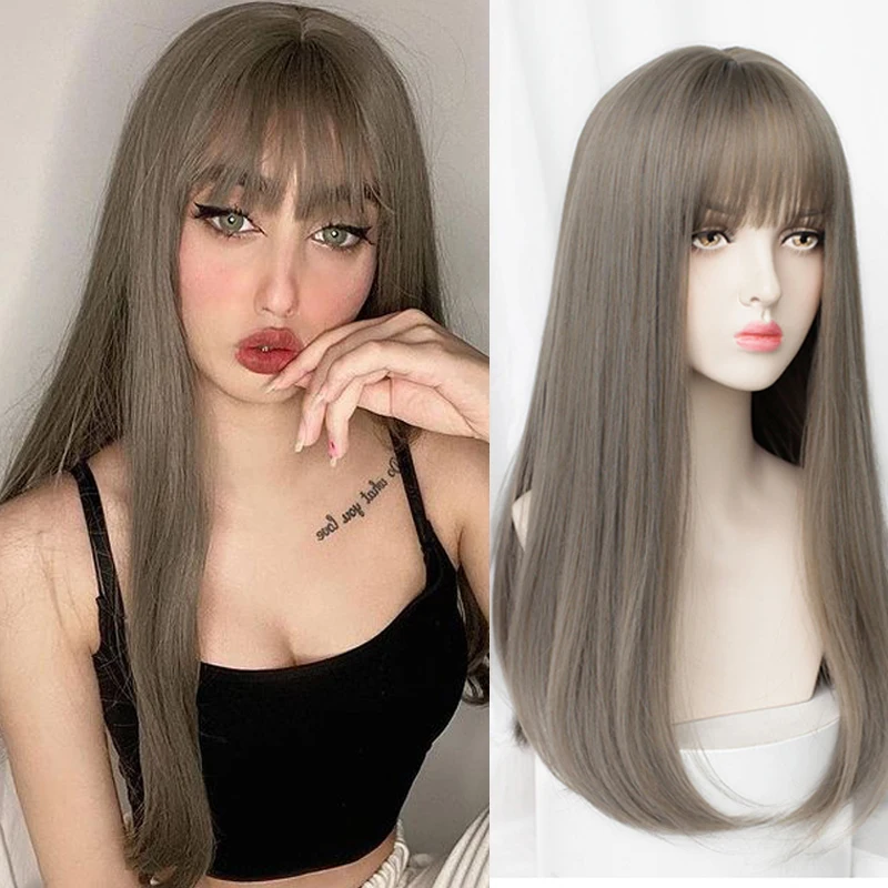 

Synthetic Heat-resistant Wig For Women Long Straight Hair Wig Lisa Same Style Lolita Air Bangs Natural Fluffy Inner Button Wigs.