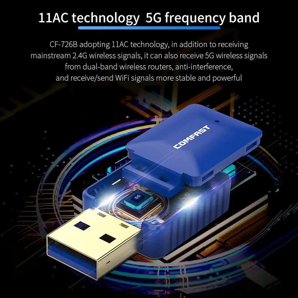 

Comfast High Speed Wireless Network Card 650Mbps Dual Band 2.4G&5G Wifi Adapter 802.11ac USB Bluetooth 4.2 Antenna CF-726B
