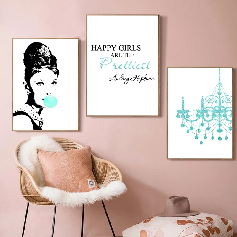 Холст с изображением пузырьков Хепберн модная люстра Постер Одри картины на
