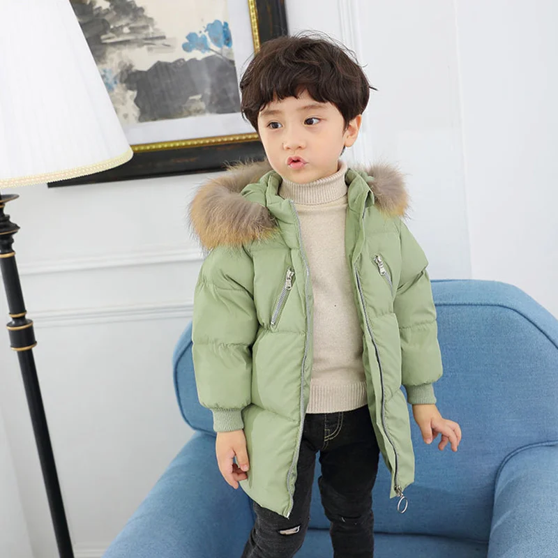 Детский пуховик с длинным меховым воротником детская одежда для мальчиков и