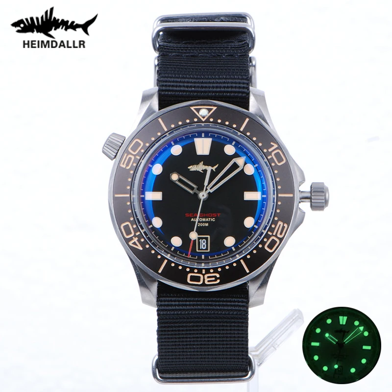 

Heimdallr Titanium 007 Sea Ghost NTTD Men's Diver Watch 20ATM NH35A Automatic Movement C3 Luminous Black Dial Nylon belt Watch