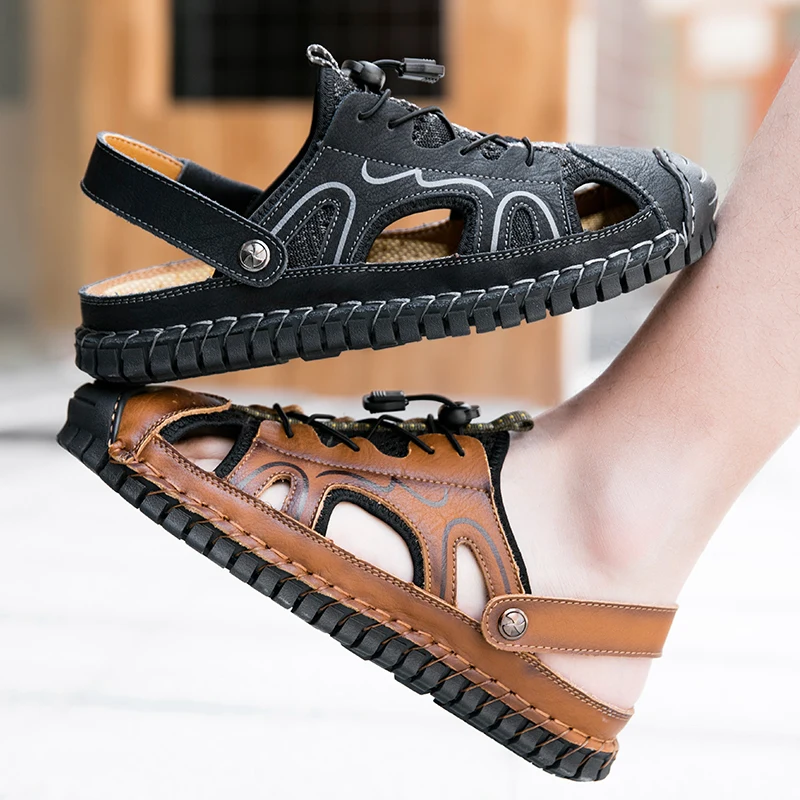 

sandalsslippers zomer male sandals leather breathable man 2019 big heren red shoe zapatillas sommer flops for lightweight mesh