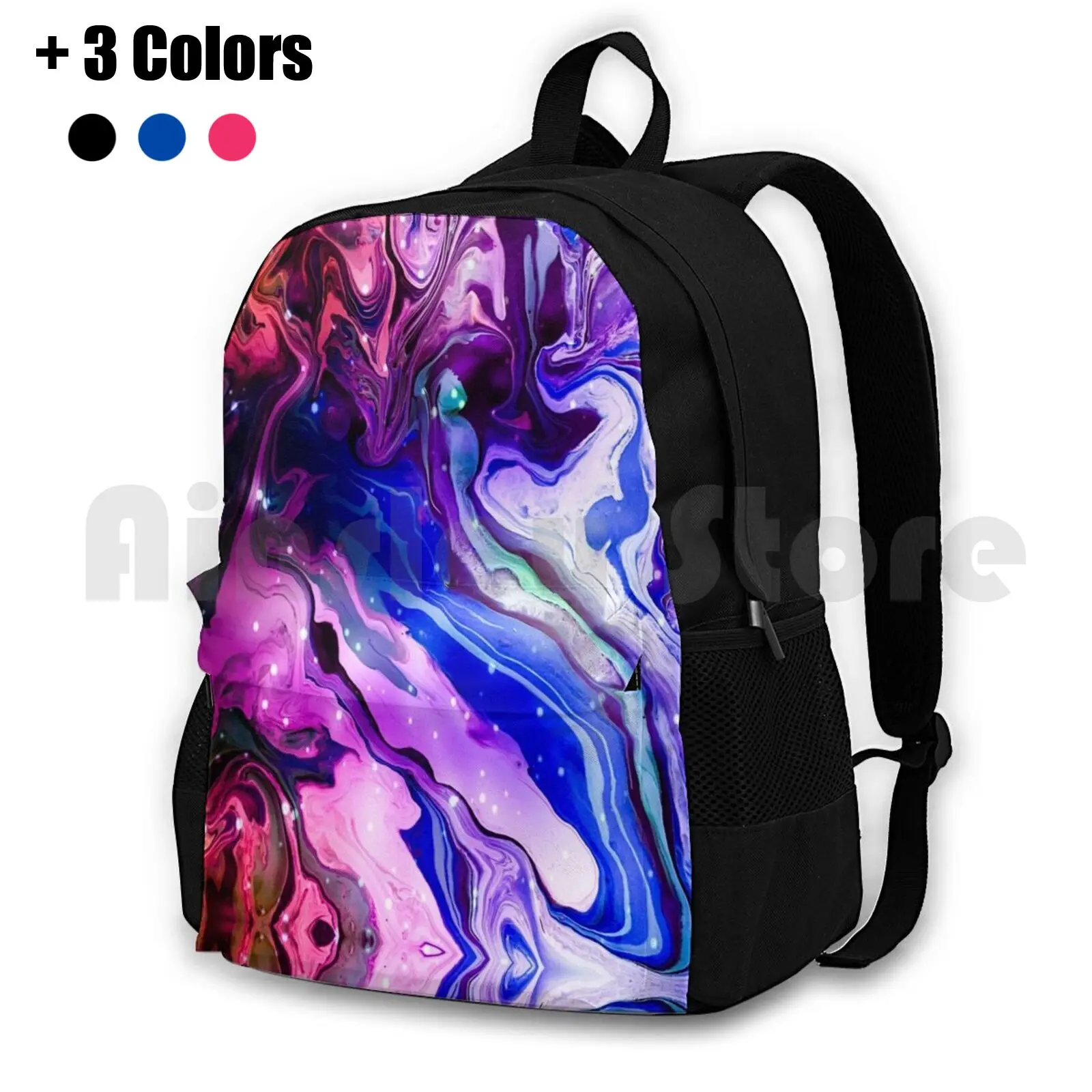 

Cool Blue Outdoor Hiking Backpack Riding Climbing Sports Bag Cosmo Astrology Exotic Colors Abstract Paint Pouring Liquid Stars