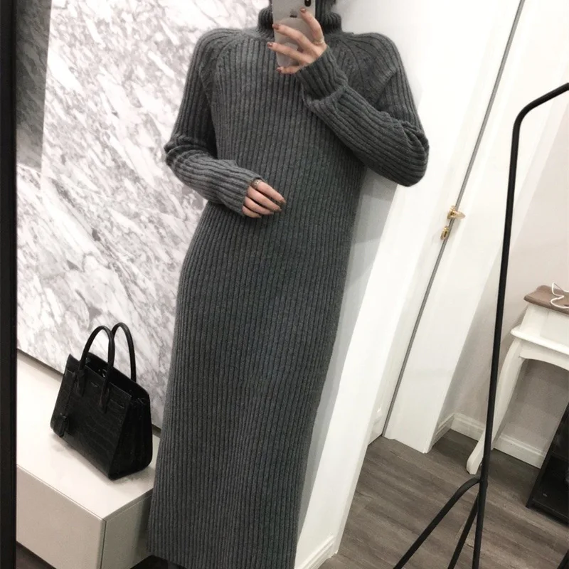 Женский вязаный свитер с длинным рукавом зимний плотный пуловер высоким воротом