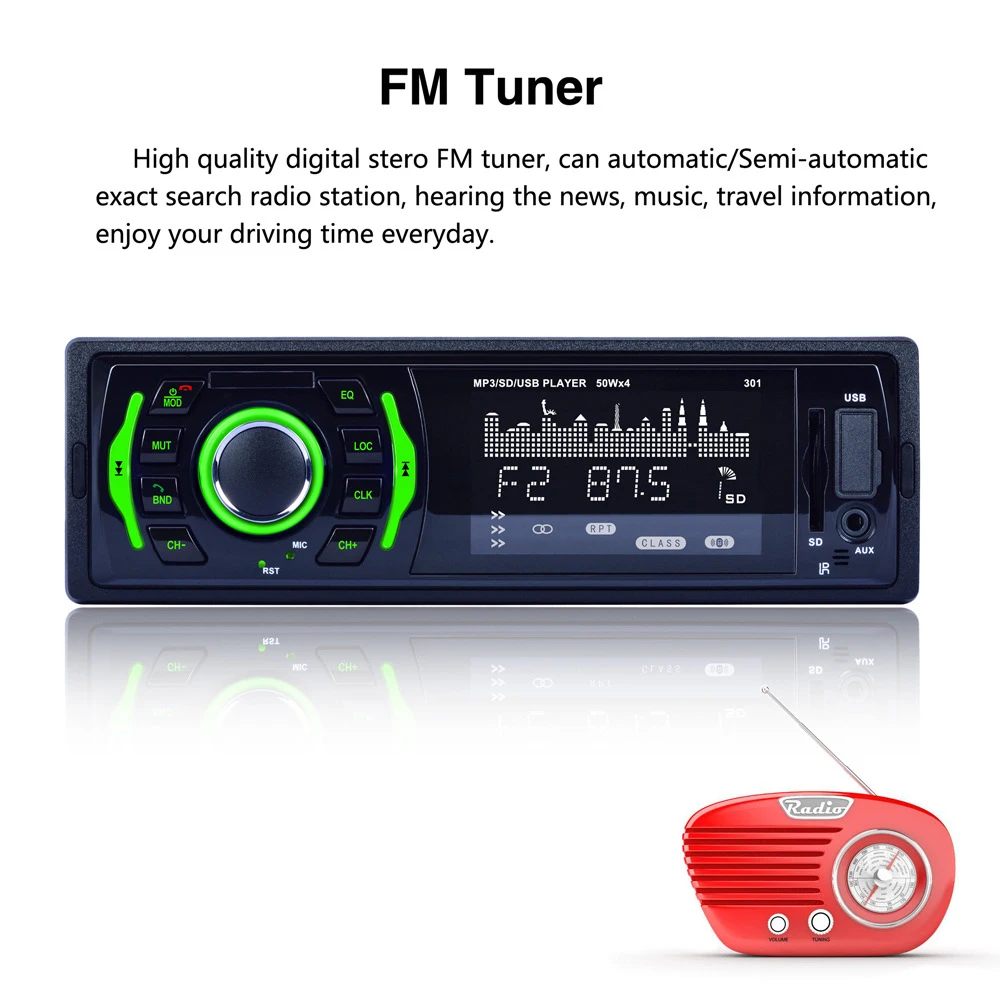 Автомагнитола с Bluetooth ЖК-дисплеем стереозвуком FM-приемником Aux-входом MP3 |