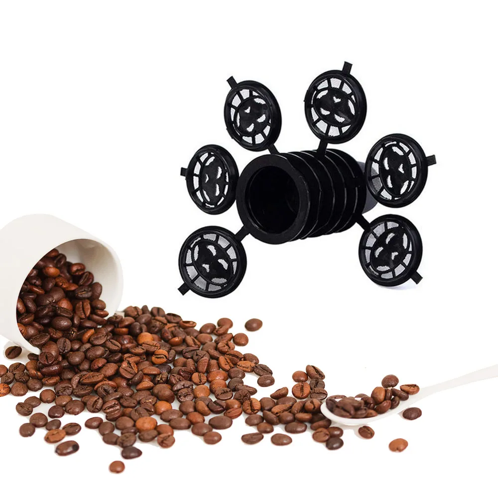 

6PCS Black Refillable Coffee Capsula Refilling Filter Pod Reusable Nespresso Coffee Capsules Cup Spoon Brush Set Coffeeware Gift