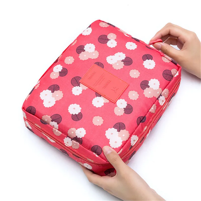 Red flowers PLEEGA сумка для макияжа для девушек, женская косметичка, моющаяся косметичка, органайзер для макияжа, сумка для хранения, сумка для дорожного набора, много карманов, женская сумка - Цвет: Red flowers