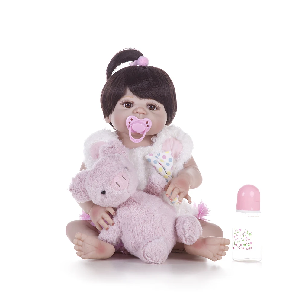 55cm Full Body Silicone Reborn Girl Baby Doll Toy Lifelike Pink Princess Dress Newborn Babies Cute Birthday Gift Bathe | Игрушки и хобби