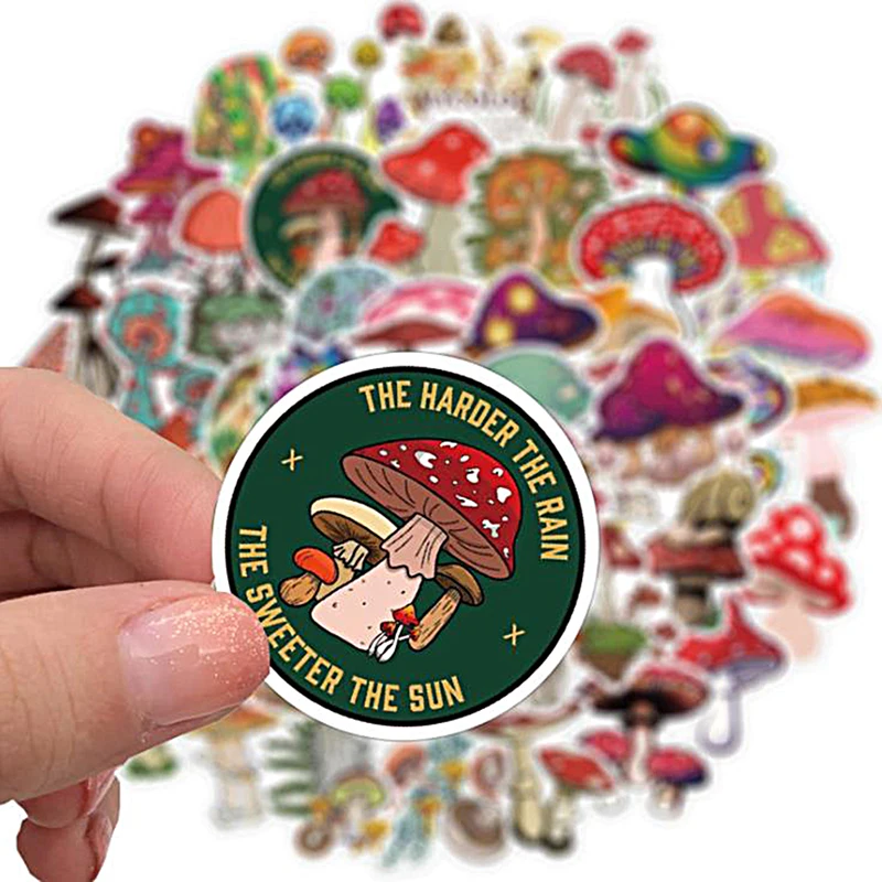 

50pcs PVC Scrapbooking DIY Decoration Cute Cartoon Graffiti Mushroom Stickers For Notebooks Planner Adesivos Craft Supplies