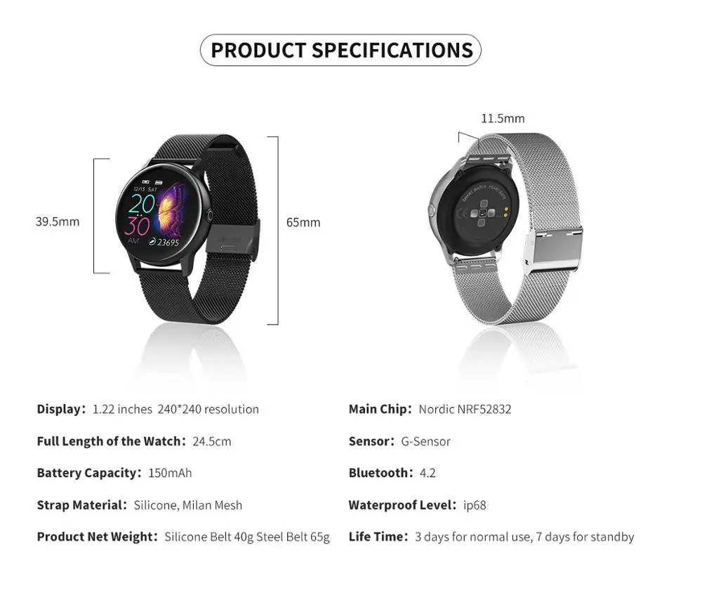 Смарт часы DT88 с пульсометром тонометром монитором сна цветным экраном IP68