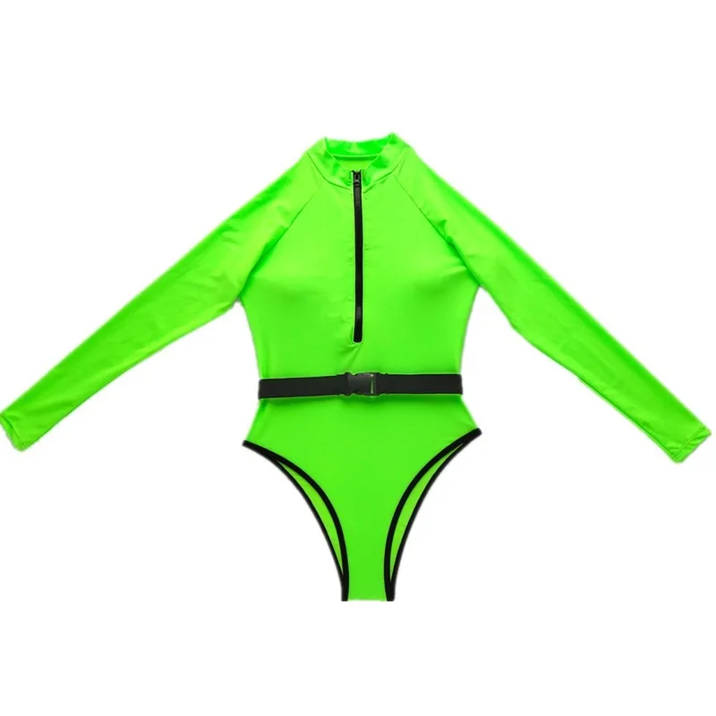 

Ladies Swimsuit One-piece Bikini 2020 New Fluorescent Color Sexy Lady Swimwear Zipper Buckle Design Plus Size Fluorescent Green