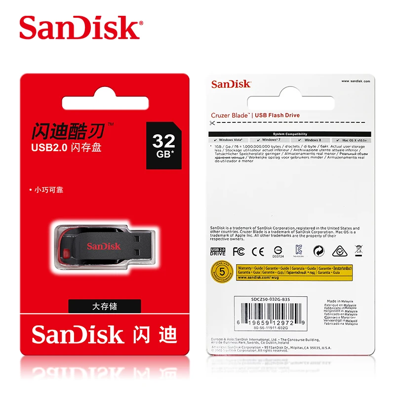 

SanDisk CZ50 16GB 32GB 64GB 128GB Cruzer Blade USB Flash Drive 16g 32g 64g 128g USB 2.0 memory stick pendrive Pen Drive for PC