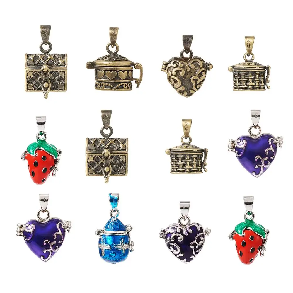

10pcs Tibetan Style Brass Prayer Box Charms Pendants Mixed Shape Mixed Color for Jewelry DIY Neckalce Bracelet Making