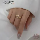 Женское регулируемое кольцо WANTME, из стерлингового серебра 925 пробы с цирконом, открытое маленькое кольцо с листьями, корейская бижутерия для свадебной вечеринки