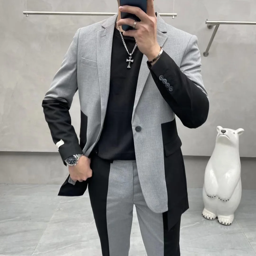 

British Men Suit Business Tuxedos Slim Fit Dress Wedding Bridegroom Color Contrast Slim Suit Men's Smoking Homme Mariage Tuxedo