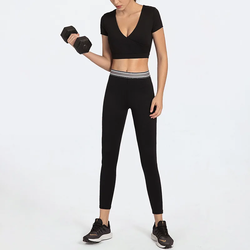 

New Women Seamless Yoga Set Fitness Sports Suits Gym Clothing Crop Top Shirts High Waist Running Leggings Workout Pants 2 PCS