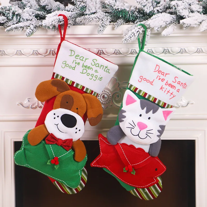 

1pcs Christmas Decoration Christmas Socks Pendant Creative Kitten Dog Socks Gift Bag