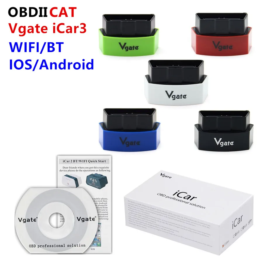 10PCS/LOT Icar3 wifi 5 Colors optional ! Vgate iCar3 wifi ELM327 OBD2 Scanner icar 3 elm327 For  Android/ IOS/PC Free shipping