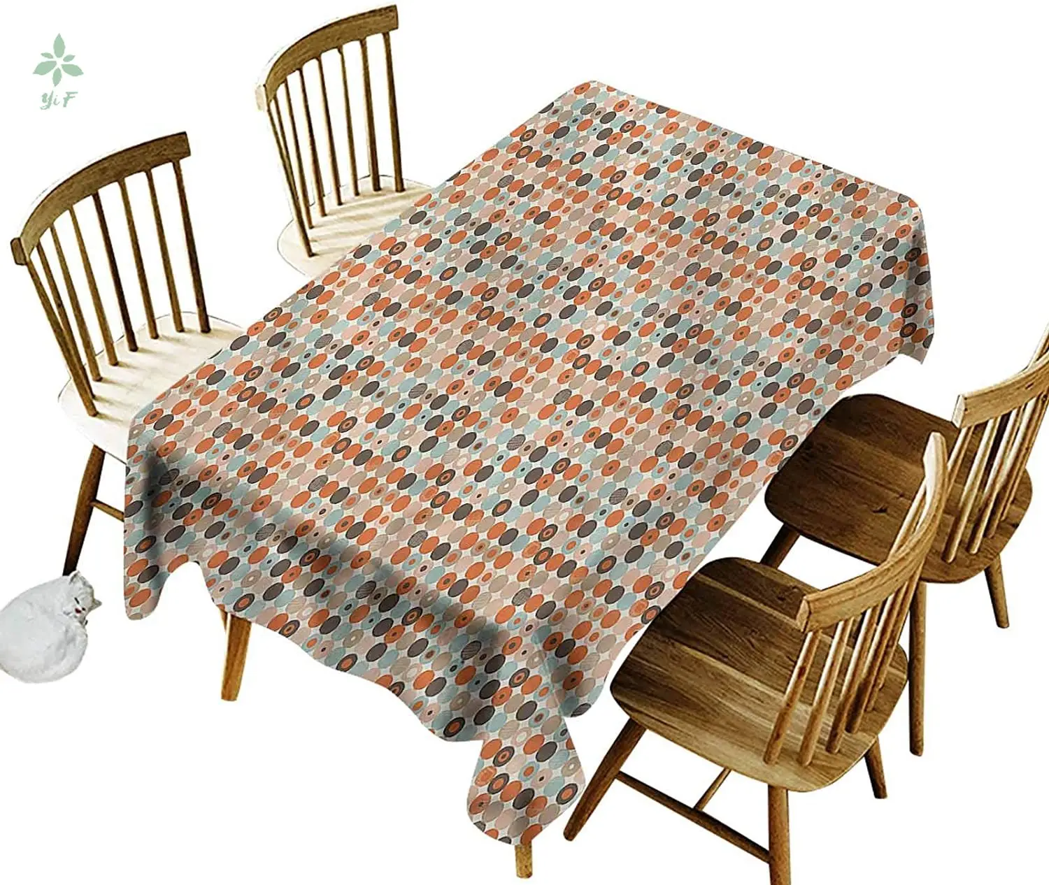 Абстрактная скатерть Заводская винтажная цветная круглая полосатая