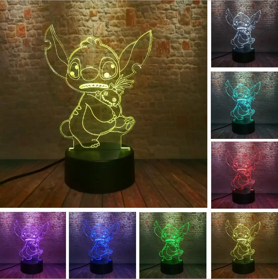 Stitch 9 11 вариантов 3D светодиодный плюшевый стежок милый мультфильм моделирование лампа 7 цветов изменить ночные огни Мальчики Рождество фестиваль День рождения игрушки подарки - Испускаемый цвет: Stitch 9