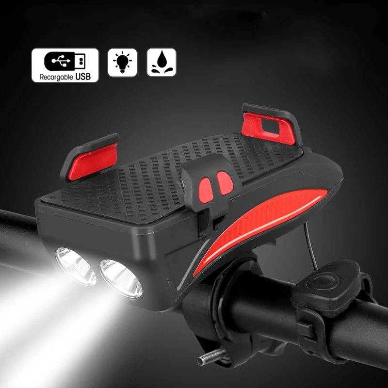

Bicycle front light mobile phone base 400 lumens flashlight LED light multifunctional 4 in 1 bicycle horn bracket power bank