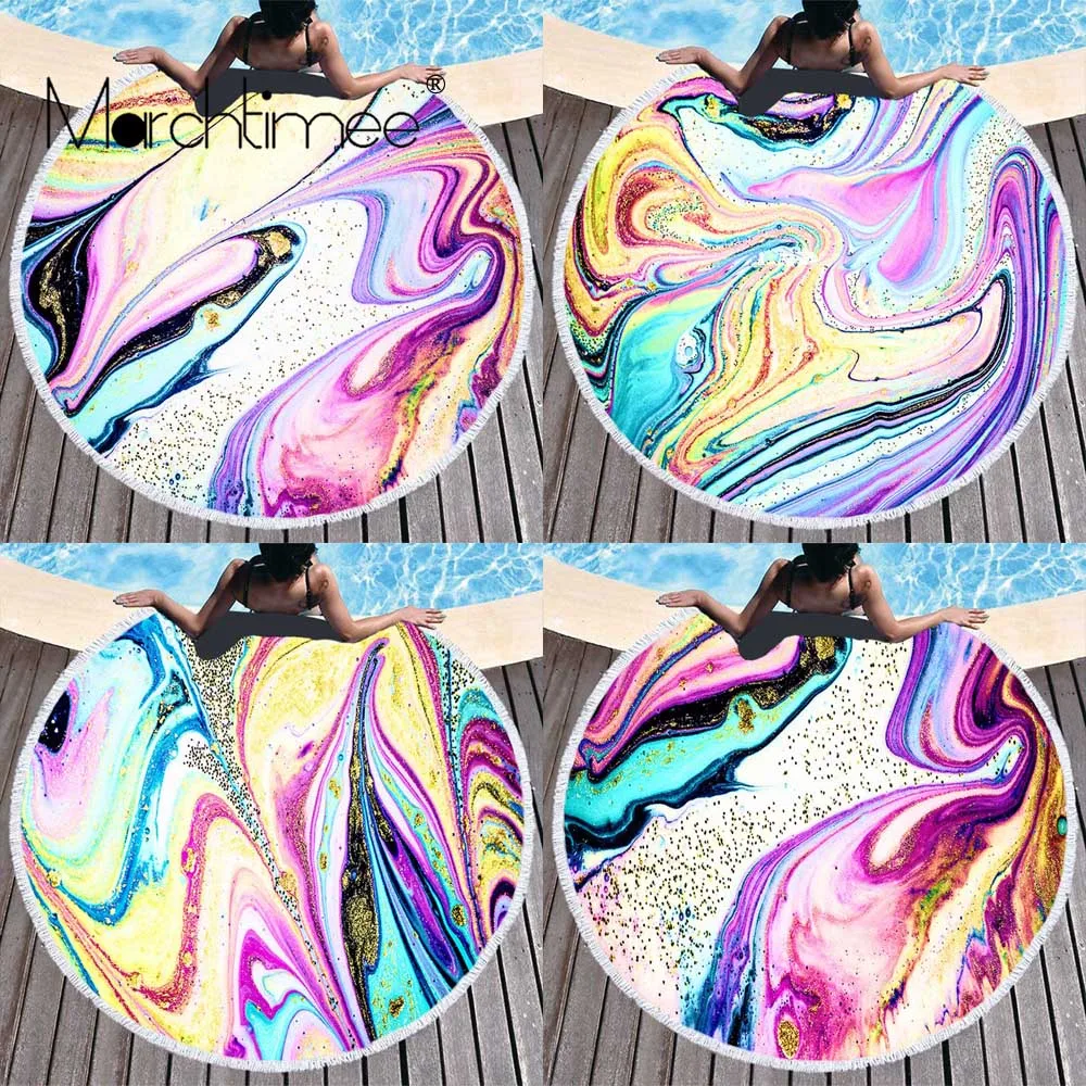 Психоделическое пляжное полотенце с абстрактным узором круглое большое