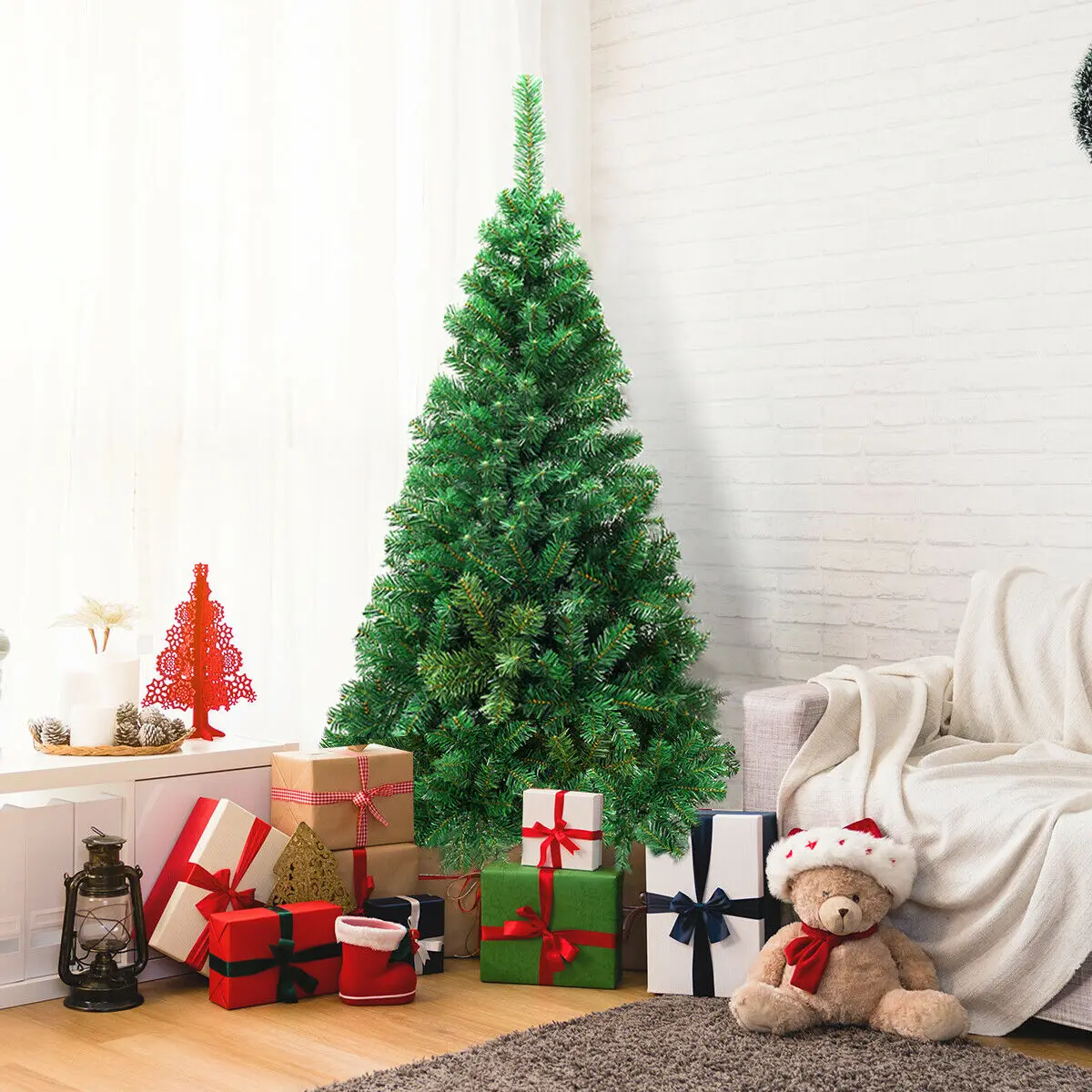 

Искусственная Рождественская елка из ПВХ, 7 футов, с подставкой, праздничный сезон, для помещений и улицы, зеленая, CM19723
