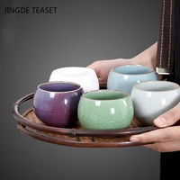 4pcslot chinese retro ru kiln ceramic teacup handmade boutique small tea bowl master tea cup personal single cup travel teaware
