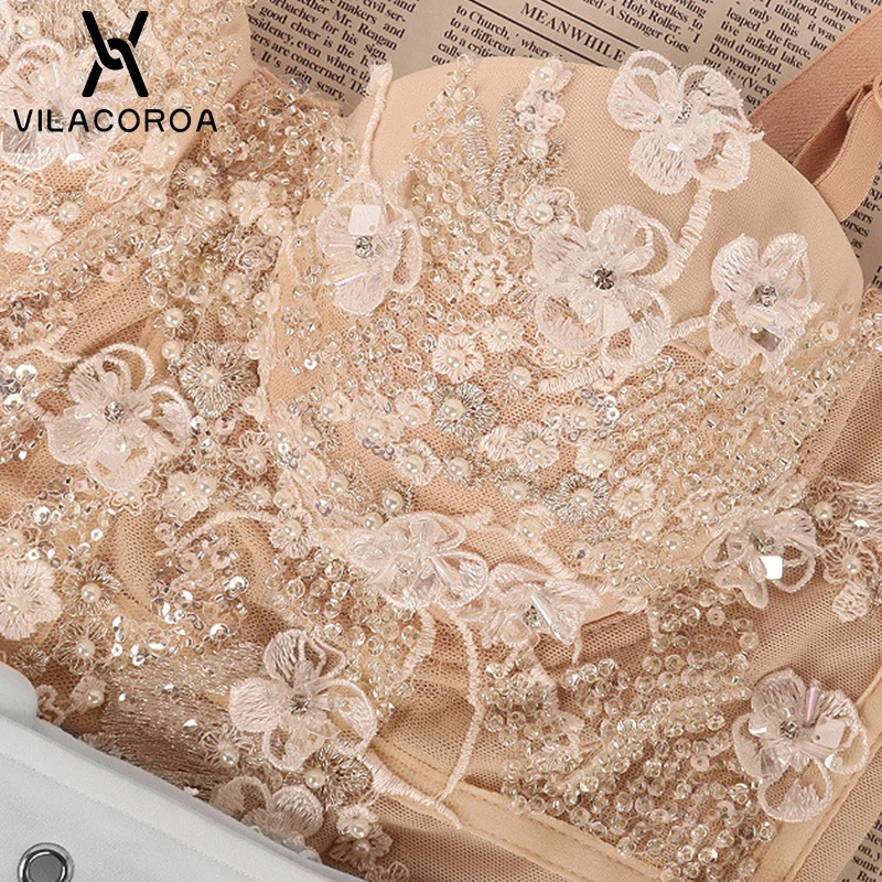 Camisoles Tube Top Beaded Sequins Women Corset Top Belt Stitching Embroidery Sling Top Vest Vintage Sexy Skinny Female Crop Top