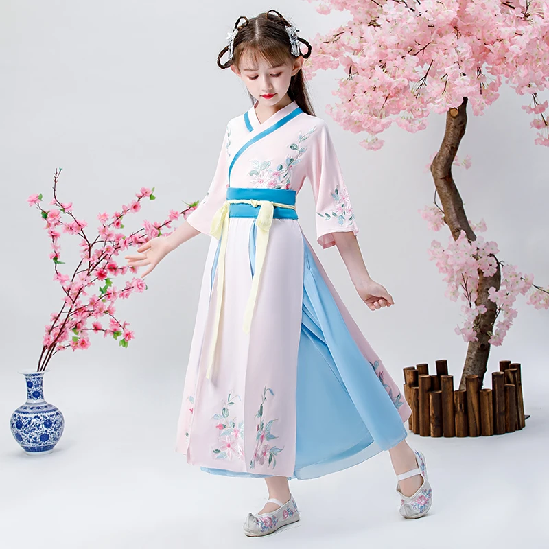 H2500 девочек Hanfu Детская китайский Стиль Древние Традиционные в народном стиле