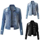 Женская джинсовая куртка, короткая джинсовая куртка с длинным рукавом, винтажная джинсовая куртка-бомбер, весна 2021